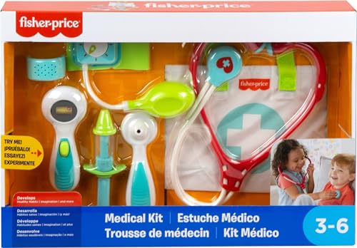 Fisher-Price Preschool Pretend Play Medical Kit 7-Piece Doctor Bag Dress Up Toys for Kids Ages 3+ Years
