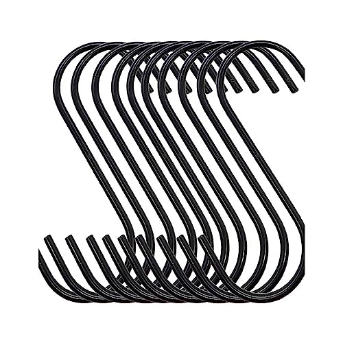 SEDLAV 30 Pack S Hooks Black Steel S Shaped Hooks for Hanging Pans Pots Plants Jeans Clothes Bags Towels Heavy Duty Kitchen S Hooks S Hanger, Large 3.7 inch