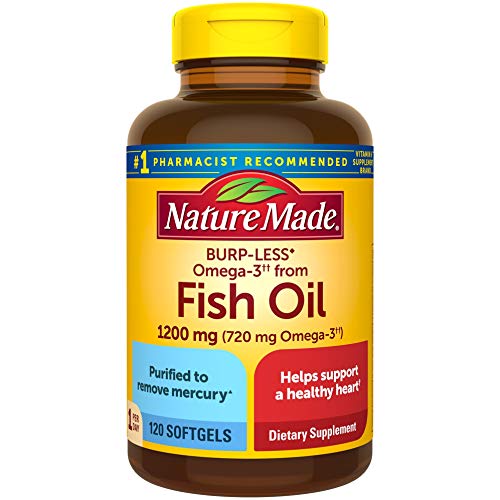 Burp-Less Fish Oil 1200 mg One Per Day, 120 Softgels, Fish Oil Omega 3 Supplement For Heart Health