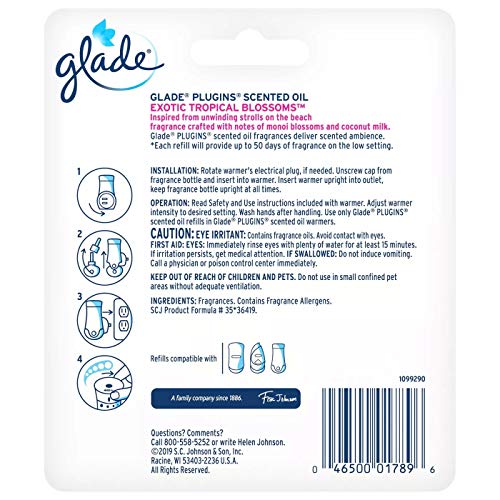 Glade PlugIns Scented Oil Air Freshener Refill - Limited Edition | Exotic Tropical Blossoms Scent - 2 Count Oil Refills Per Package (0.67 Ounce Each) - Pack of 2 Packages