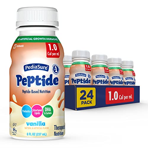 PediaSure Peptide 1.0 Cal, Complete, Balanced Nutrition for Kids with GI Conditions, Peptide-Based Formula, with 7g Protein and Prebiotics, for Oral or Tube Feeding, Vanilla, 8 Fl Oz (Pack of 24)