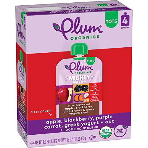 Plum Organics Tots Plum Organic Toddler Food, Apple, Blackberry, Purple Carrot, Greek Yogurt, Oat & Quinoa, 4 oz, 4 ct