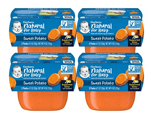 Gerber Natural for Baby 1st Foods Baby Food Tubs, Sweet Potato, Made with Natural Vegetables & Vitamin C, Non-GMO Baby Food, 2 - 2 oz Tubs/Pack (Pack of 4)