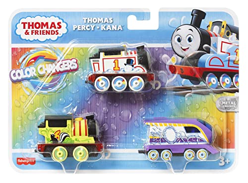 Thomas and Friends Toy Train 3-Pack, Color Changers, Diecast Thomas Percy and Kana Engines with Color Reveal in Warm and Cold Water