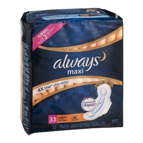 Always Maxi Pads Overnight - 33 CT