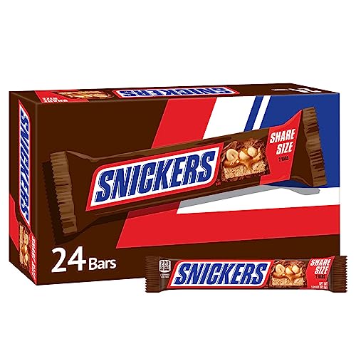 SNICKERS Candy Milk Chocolate Bars, Share Size Bulk Pack, 3.29 oz Bar (Pack of 24)