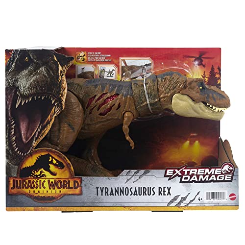 Jurassic World HGC19 Articulated Tyrannosaurus Rex Destruction Figure, Movable Jaws, Scratches on Both Sides, Physical and Digital Game, Children's Toy, Ages 4 and Above