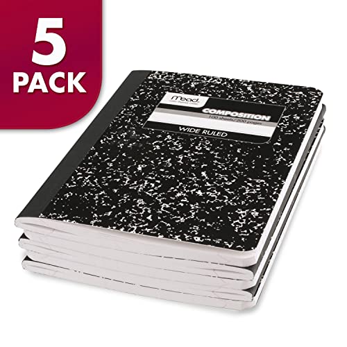 Mead Composition Notebooks, Wide Ruled Paper, 100 Sheets, Comp Book, 5 Pack (72368)