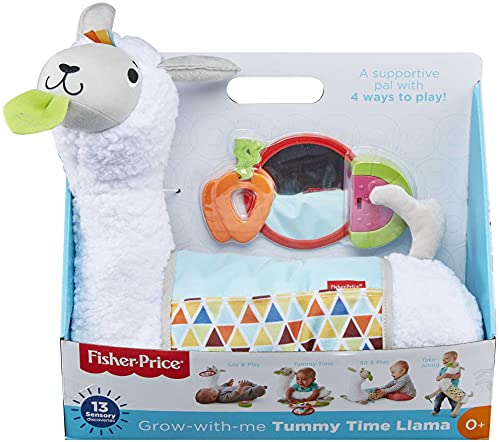 Fisher-Price Baby Plush Baby Wedge Grow-With-Me Tummy Time Llama With 3 Take-Along Toys For Sensory Play