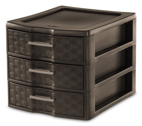STERILITE Medium 3-Drawer Weave Unit, Espresso, Set of 4