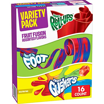 Betty Crocker Fruit Roll-Ups, Fruit by the Foot, Gushers, Snacks Variety Pack, 16 ct (Pack of 6)