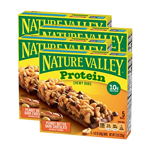 Nature Valley Chewy Granola Bar, Protein, Gluten Free, Peanut Butter Dark Chocolate, 5 Bars-1.42 Ounce each bar, 7.1 Ounce (Pack of 4)