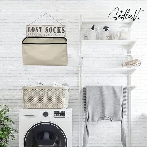 SEDLAV Lost Socks Bag for Laundry Room - Large Capacity for Mismatched Socks - Stylish Print Wall Decor with Humorous Text - Ideal Room Decor to Reduce Clutter