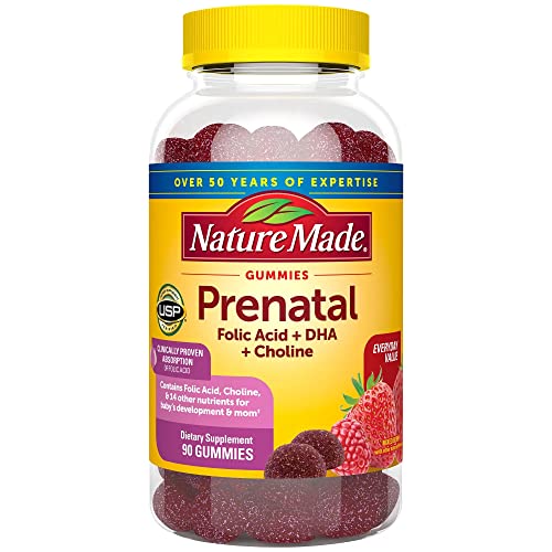 Nature Made Prenatal Gummies with DHA and Folic Acid Dietary Supplement Prenatal Health 90 Count
