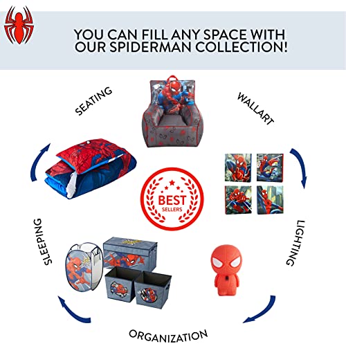 Idea Nuova Marvel Spiderman Oversized Gaming Bean Bag Chair with Side Pocket, Grey