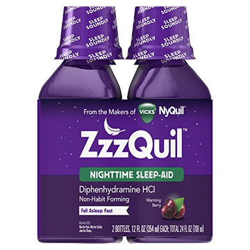 ZzzQuil, Nighttime Sleep Aid Liquid, 50 mg Diphenhydramine HCl, No.1 Sleep Aid Brand, Fall Asleep Fast, Non-Habit Forming, Warming Berry Flavor, 12 FL OZ x 2 (Twin Pack)
