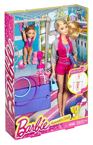 Barbie Gymnastics Playset with Barbie Coach Doll, Small Doll, Spinning Bar, Hoops, Ribbon & 5+ Accessories