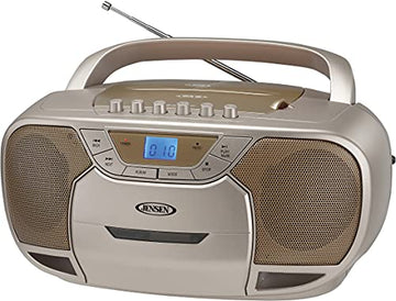 JENSEN CD-590-C CD-590 1-Watt Portable Stereo CD and Cassette Player/Recorder with AM/FM Radio and Bluetooth (Champagne)