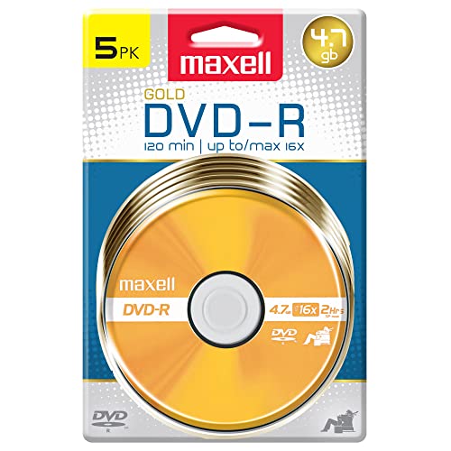 Maxell 638033 DVD-R Gold - Superior Archival Life for Storing Valuable Data -Write Once DVD-R 4.7 Gb Card 5 Disc Pack