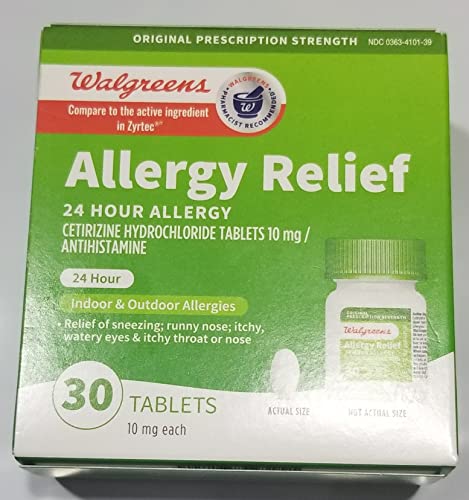 Walgreen Allergy Relief 24 Hour Cetirizine Hygrochloride 10 mg 30 Tablets