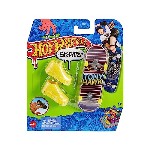 Hot Wheels Skate Tony Hawk Lined Luminescence Mini Skateboard and Shoes HNG33