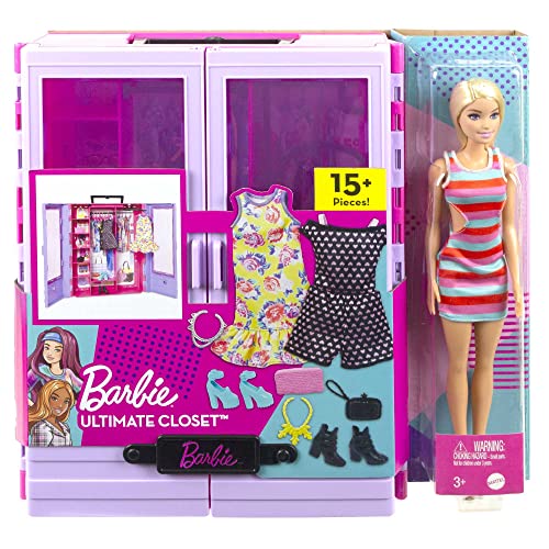 Barbie Fashionistas Ultimate Closet Portable Fashion Toy with Doll, Clothing, Accessories and Hangers, For 3 Years Old and Up