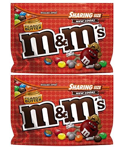 M&M’s Peanut Butter Chocolate Candy Made with Real Peanut Butter, Packed in a Resealable Bag, A Colorful Fun Way to Fill in Your Candy Bowls at Home, Sweet Treats for 2 Packs of 9.6 Oz Sharing Size