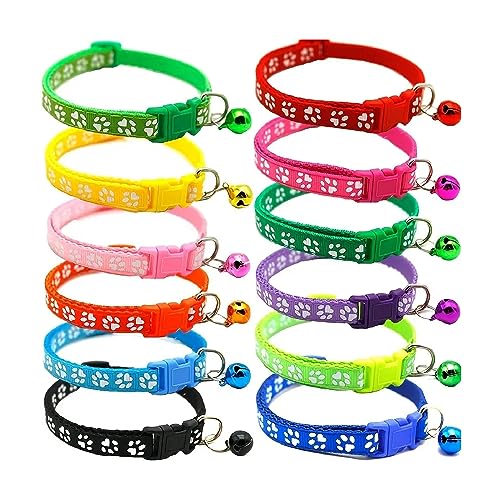SEDLAV Adjustable Pet Collars with Bell - Comfortable and Durable Nylon Ribbon Material - Fashionable Fall Cat Collars Perfect for Outdoor - Breakaway Cat Collars with Bell, Cute Cat Paw Print Design