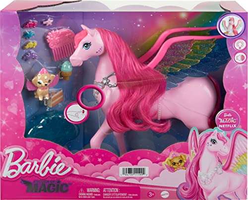 Pink Barbie Pegasus with 10 Accessories Including Puppy, Winged Horse Toys, Barbie A Touch of Magic