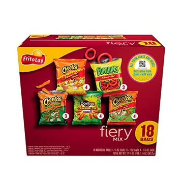 Frito-Lay Snacks Fiery Mix Spicy Chips Variety Pack, Cheetos, Doritos, Funyuns, Flamin' Hot, (18 Count) (Assortment May Vary)