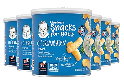 Gerber Snacks for Baby Lil’ Crunchies, Ranch Flavor, Baked Grain Snack with Whole Grains, Non-GMO & No Artificial Flavors, Made for Crawlers, 1.48 OZ Canister (Pack of 6)