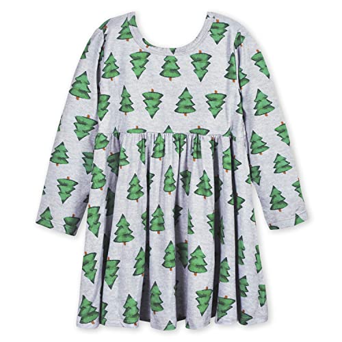 Gerber Baby Girls Toddler Buttery Soft Long Sleeve Twirl Dress with Viscose Made from Eucalyptus, Trees, 18 Months