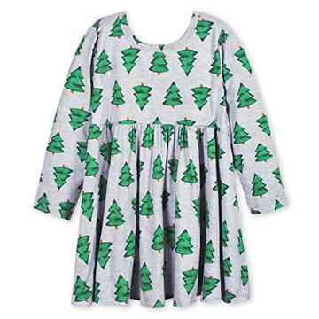 Gerber Baby Girls Toddler Buttery Soft Long Sleeve Twirl Dress with Viscose Made from Eucalyptus, Trees, 18 Months