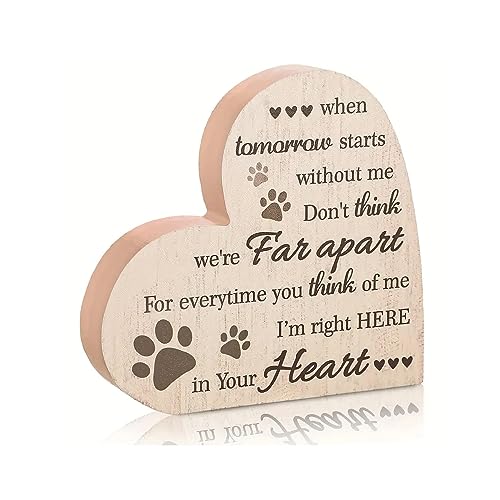 SEDLAV Pet Memorial Bereavement Gifts - Quality Wooden Heart-Shaped Decoration with Paw Prints - Ideal Dog Condolence Gift, Expressive Pet Sympathy Cards Included