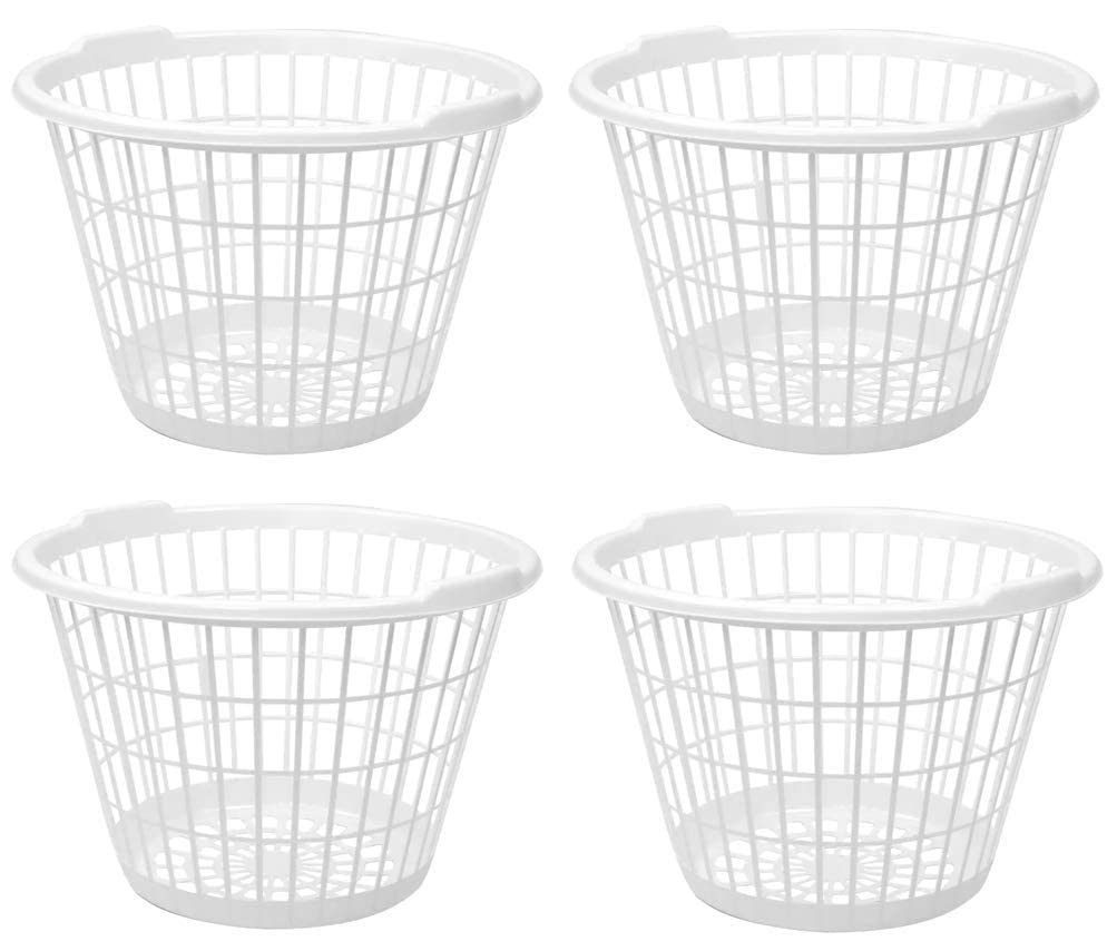 Set of 4 White Lightweight Plastic One Bushel Capacity Laundry Baskets