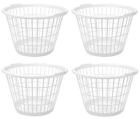 Set of 4 White Lightweight Plastic One Bushel Capacity Laundry Baskets