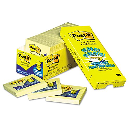 Post-it R33018CP Original Canary Yellow Pop-Up Refill Cabinet Pack, 3 x 3, 90-Sheet, 18/Pack