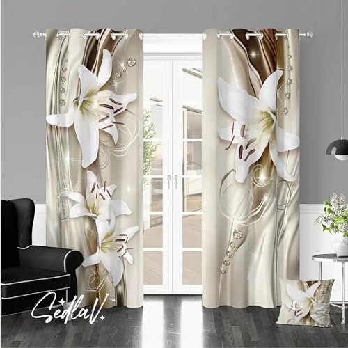 SEDLAV 3D Three-Dimensional Flower Curtains for Living Room Elegant Floral Window Treatments with Vibrant Botanical Prints Customizable and Premium Home Decor Drapes