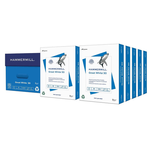 Hammermill Printer Paper, Great White 30% Recycled Paper, 8.5 x 11 - 10 Ream (5,000 Sheets) - 92 Bright, Made in the USA, 086700C