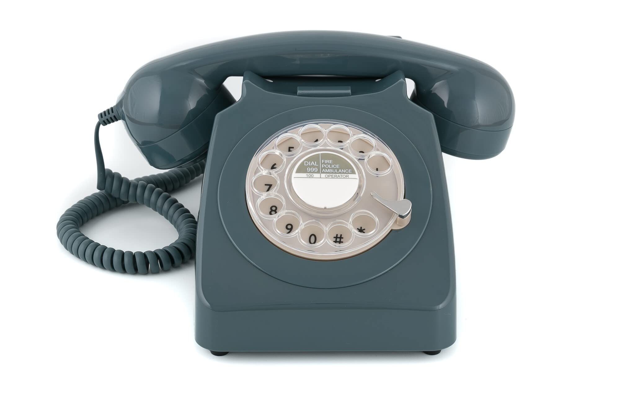 GPO 746 Rotary 1970s-style Retro Landline Phone - Curly Cord, Authentic Bell Ring (Grey)