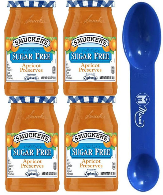(Pack of 4) Smuckers Sugar Free Apricot Preserves with Splenda Brand Sweetener, 12.75 Oz (Free Miras Trademark 2-in-1 Measuring Spoon Included!)