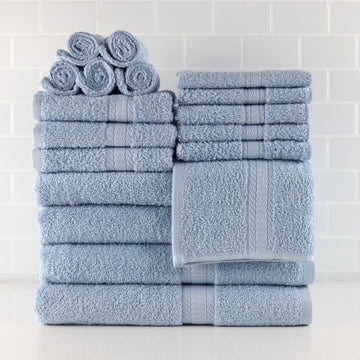 Solid 18-Piece Bath Towel Set, Blue Shell