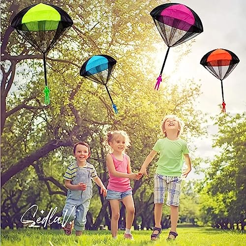 SEDLAV Tangle-Free Throwing Fun Parachute Product set of 10 Pcs - Parachute for Skydiving, Small Parachute, Parachute Party Favors - Enjoy Outdoors in Beach, Garden, Yard