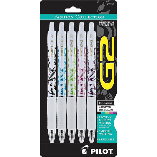 Pilot, G2 Premium Gel Roller Pens, Fine Point 0.7 mm, Fashion Collection, Assorted Colors, Pack of 5