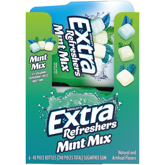 EXTRA Refreshers Mint Mix Gum, 3.21-Ounce 40-Piece Bottle (Pack of 6)