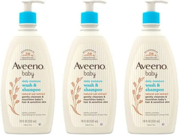 Aveeno Baby Gentle Bath Wash & Shampoo, Hypoallergenic, Tear-Free, 18 Fl Oz (Pack of 3)