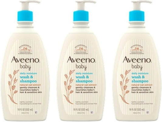 Aveeno Baby Gentle Bath Wash & Shampoo, Hypoallergenic, Tear-Free, 18 Fl Oz (Pack of 3)