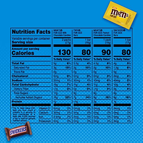 M&M'S, SNICKERS & TWIX Variety Pack Fun Size Milk Chocolate Candy Bars Assortment, 30.98-Ounce 55 Piece Bag