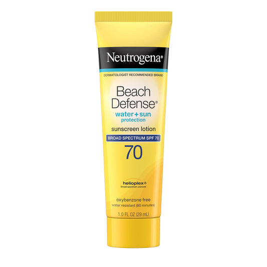 Neutrogena Beach Defense Water Resistant Sunscreen Body Lotion with Broad Spectrum SPF 70, Oil-Free and Fast-Absorbing, 1 Fl Oz (Pack of 48)