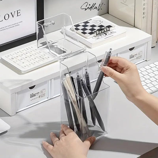 SEDLAV Dust-proof Pencil Box, Transparent Marker Pen Holder, Student Stationery Storage Case, Desktop Small Item Storage Shelf, Office Supplies Organizer Box, Organizer Supplies